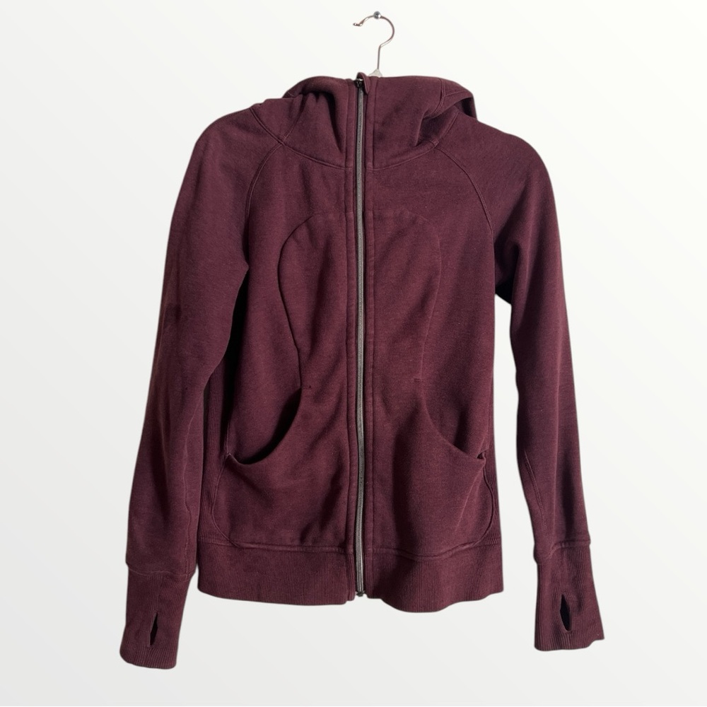 Lululemon scuba zip hoodie in a dark red burgundy merlot color, size 6